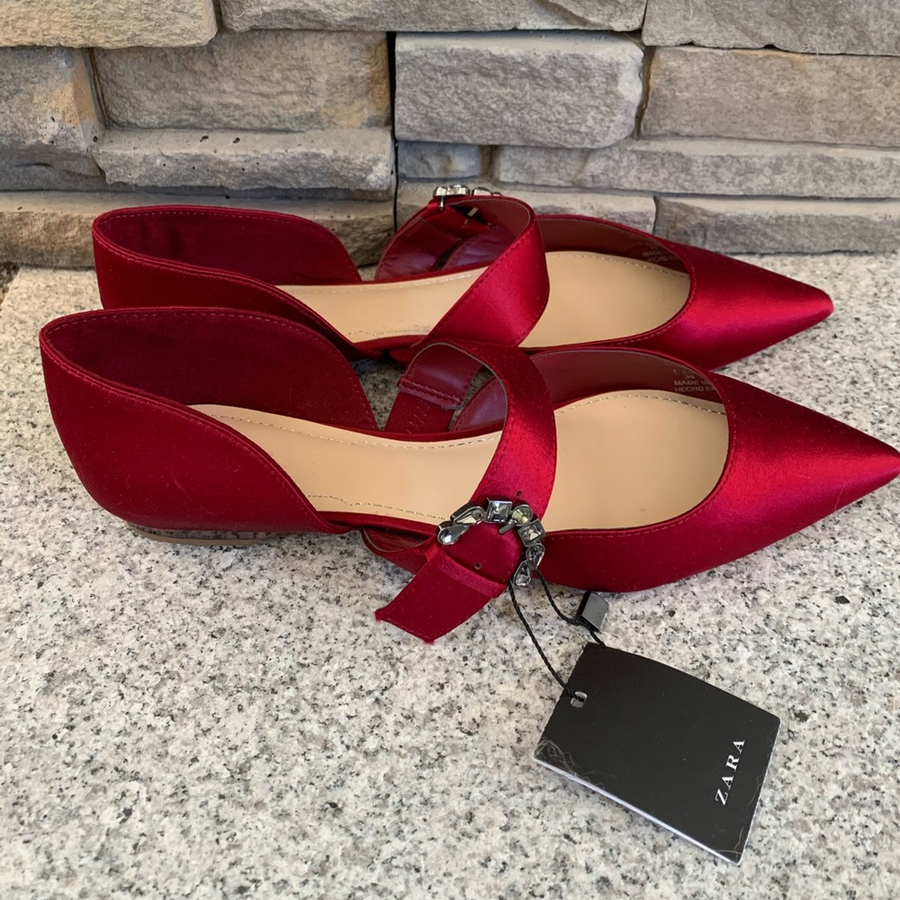 Zara satin flats with jewel embellishments